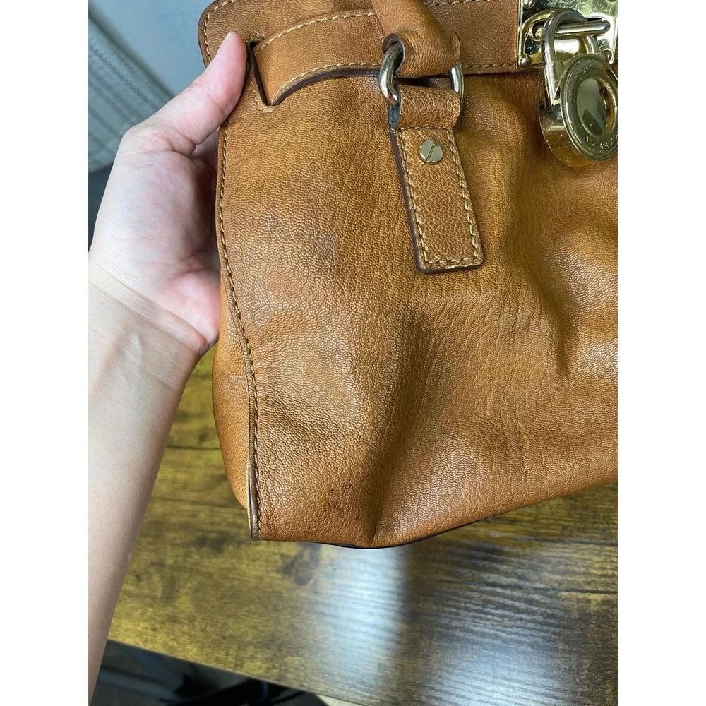 Michael‎ Kors Womens Brown Leather Inner Pockets Bottom Studs Satchel Bag